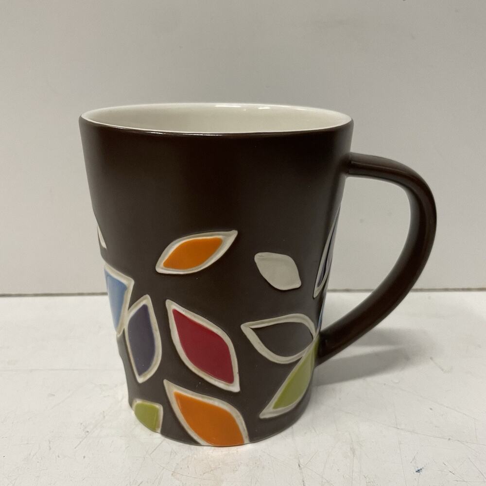 Starbucks 2010 Colorful Fall Leaves Bone China Brown Coffee Mug Cup 14 ounce
